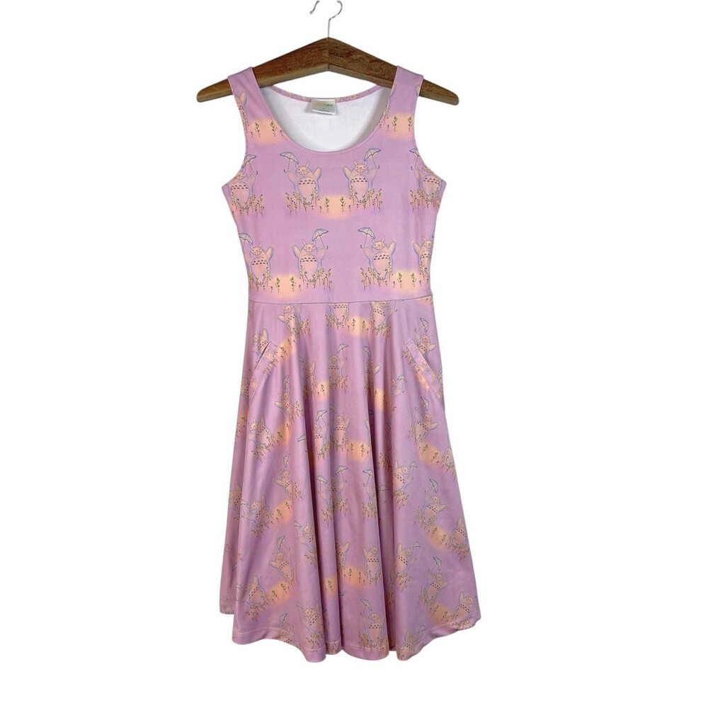 Arts Cow Women’s Pink Totoro Skater Dress Size M Anime Cartoon Whimsical